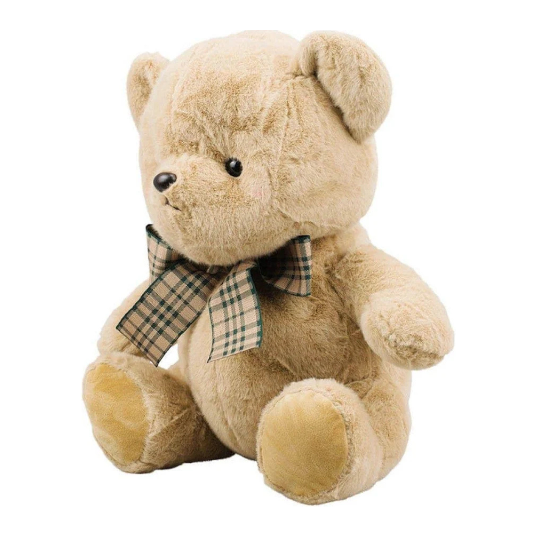 Urso de Pelúcia Sentado com Laço Quadriculado