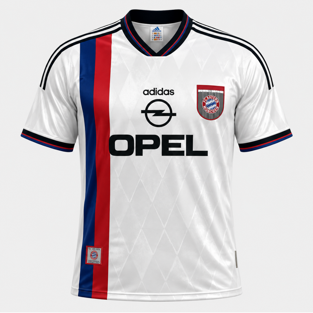 Camisa Bayern de Munique Retrô Away 1996/1998 Torcedor Masculina Branca