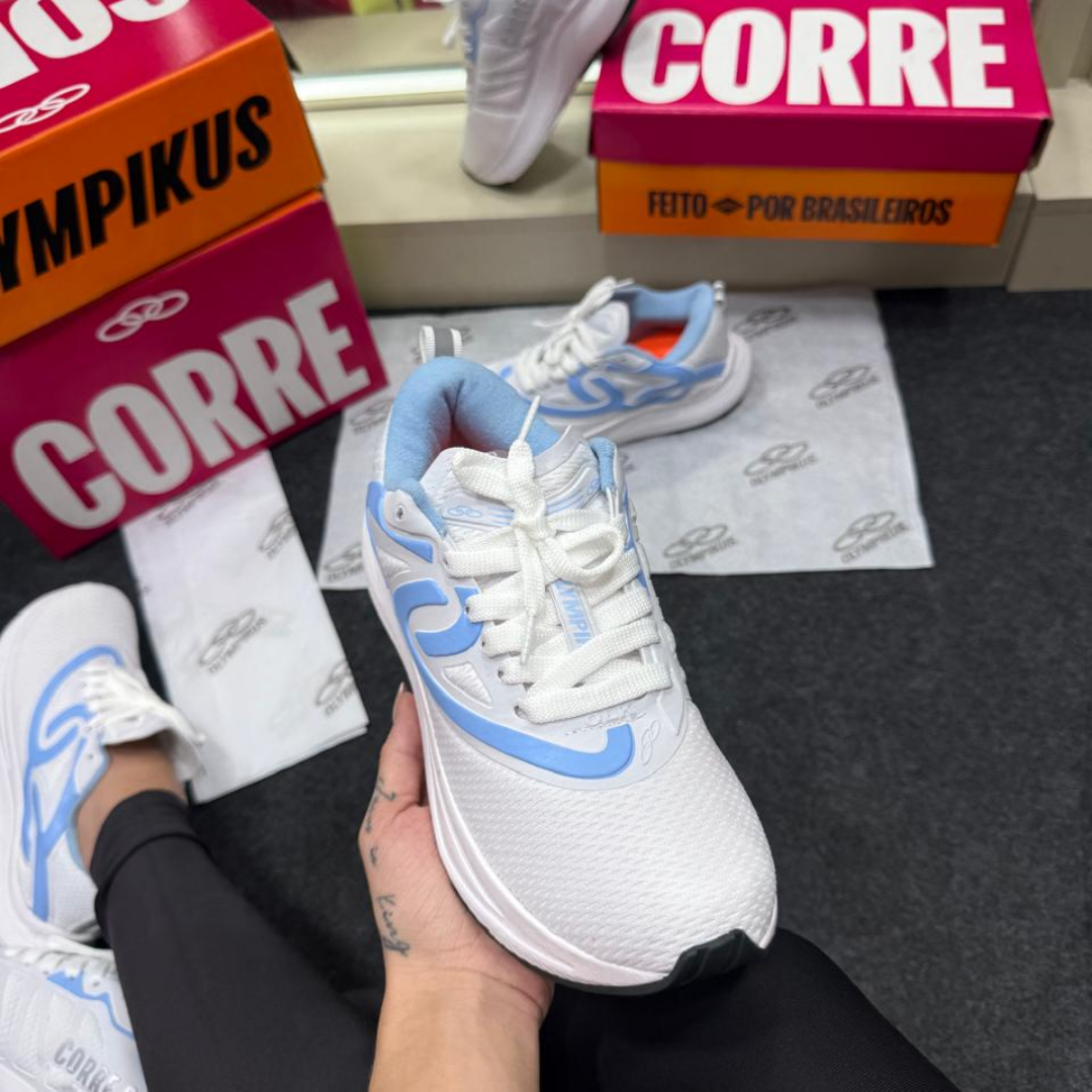 Tênis Feminino Olympikus Corre 2 Branco e Azul Bebê