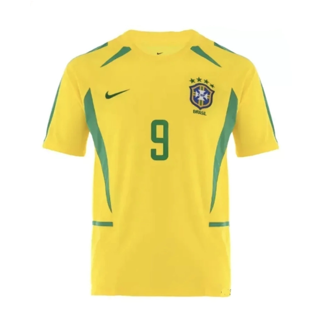 Camisa Brasil Retrô 2002 Seleção I Nike Masculina Amarela N°9 Ronaldo
