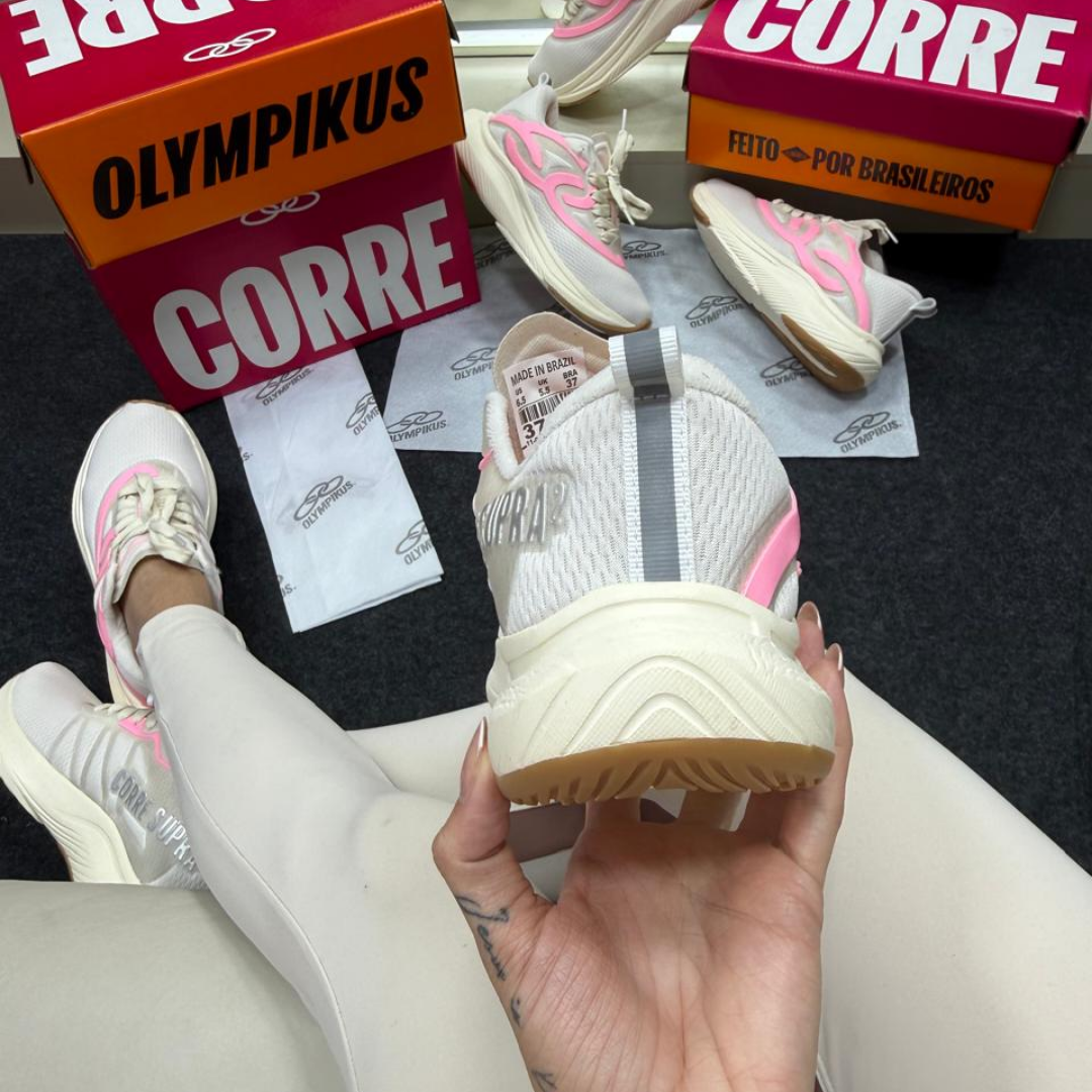 Tênis Feminino Olympikus Corre 2 Off White e Rosa