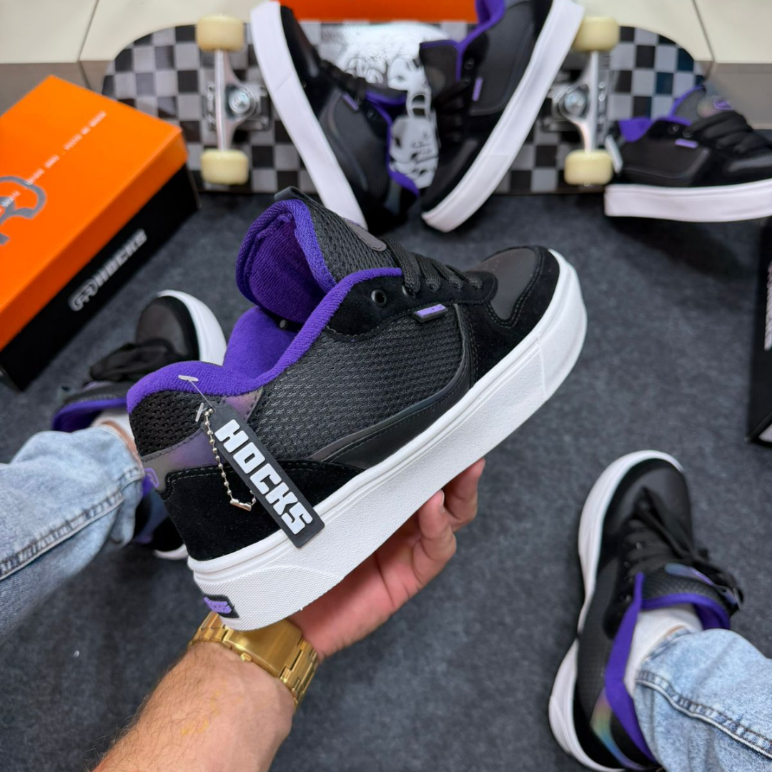 Tênis Masculino Hocks Skateboarding Preto e Branco