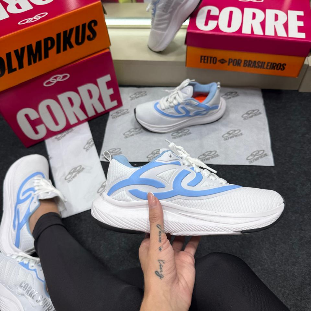 Tênis Feminino Olympikus Corre 2 Branco e Azul Bebê