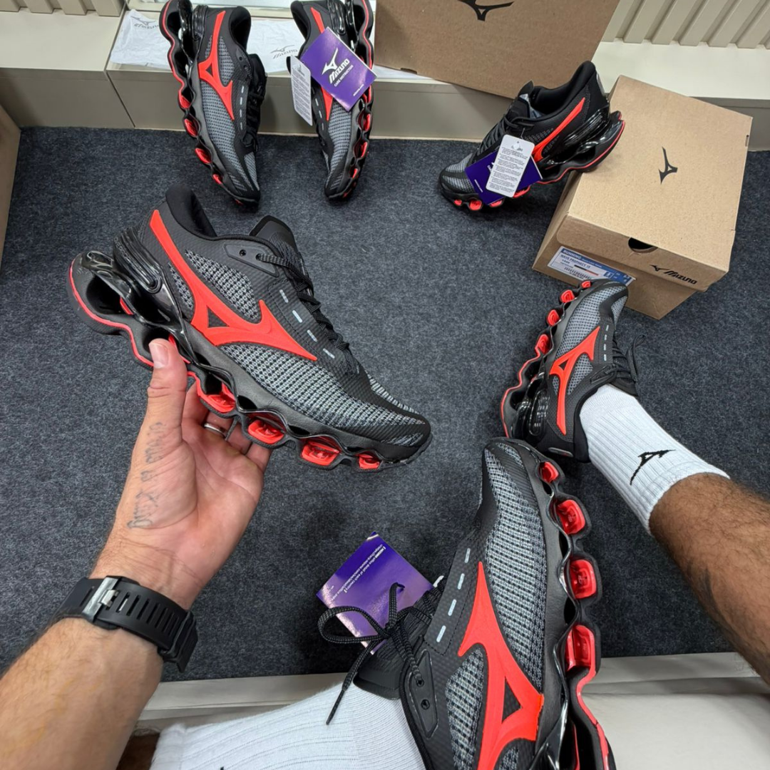 Tênis Masculino Mizuno Wave Prophecy 15 Preto Vermelho