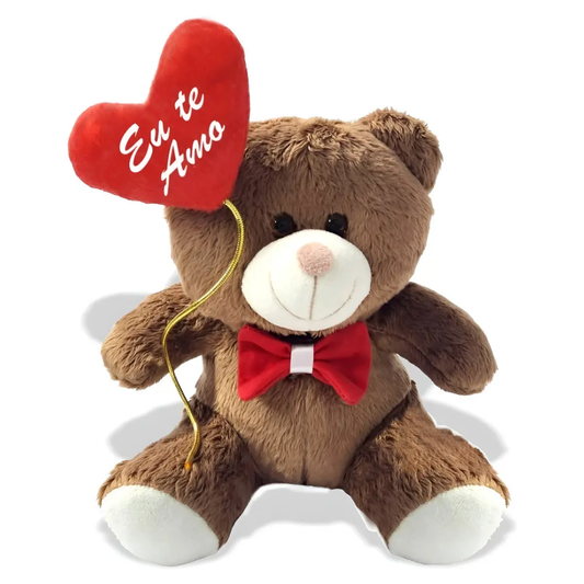 Urso de Pelúcia Marrom Com Balão Te Amo