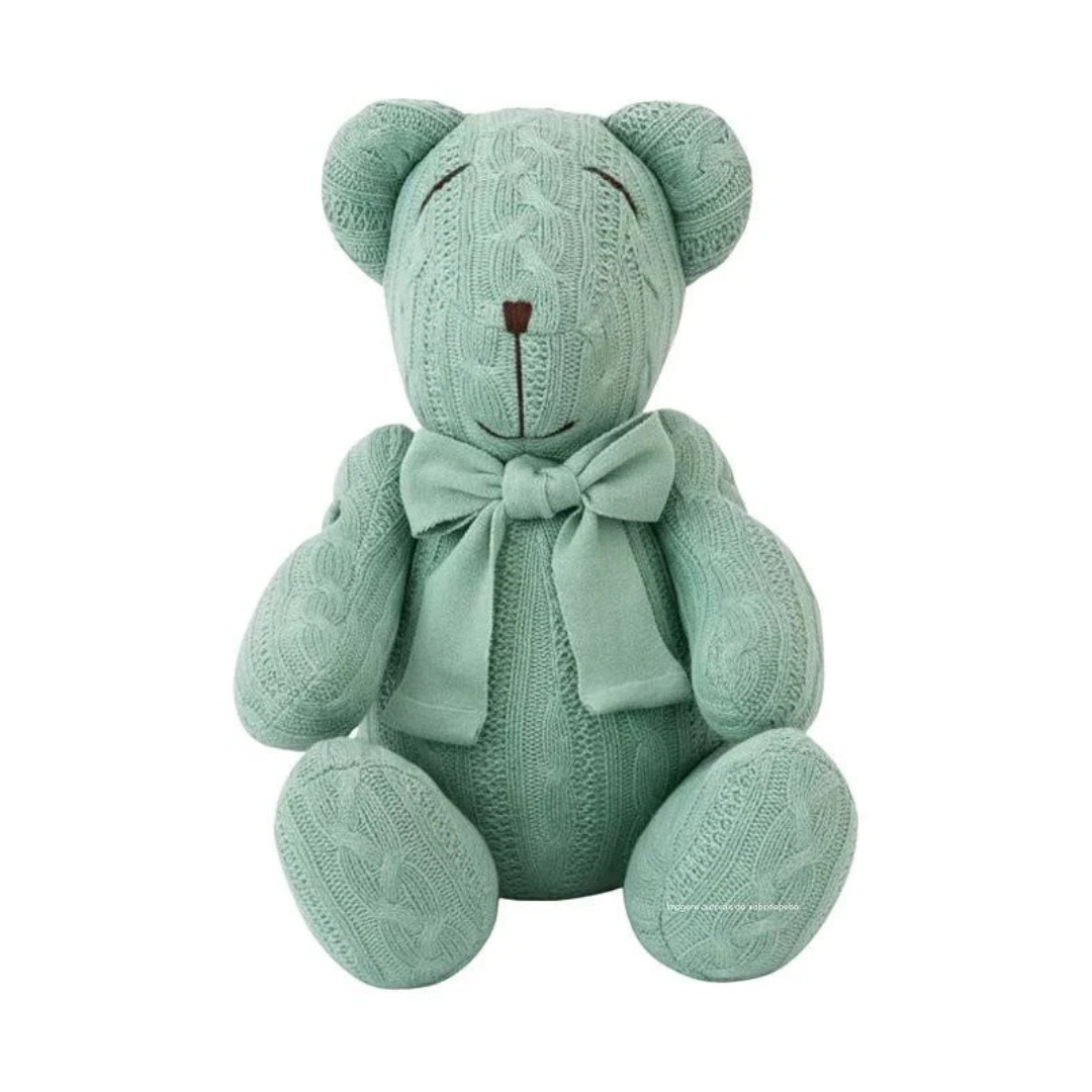 Urso de Tricot Sorrisinho feliz com Laço Verde