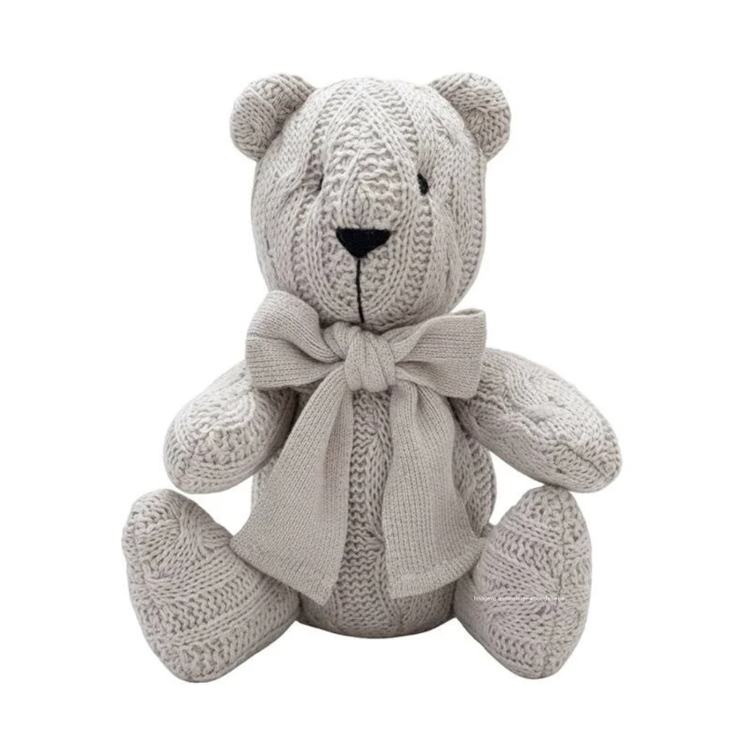 Urso Tricot Bentinho Cinza Personalizado com Laço