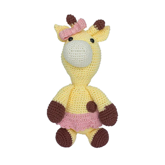 Ursa de Tricô Girafinha Bella com Laço Rosa