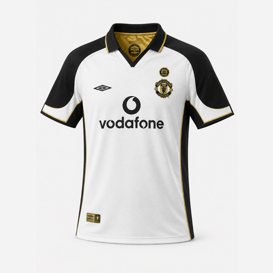 Camisa Manchester United Centenário 2001/2002 Retrô Branca e Dourada