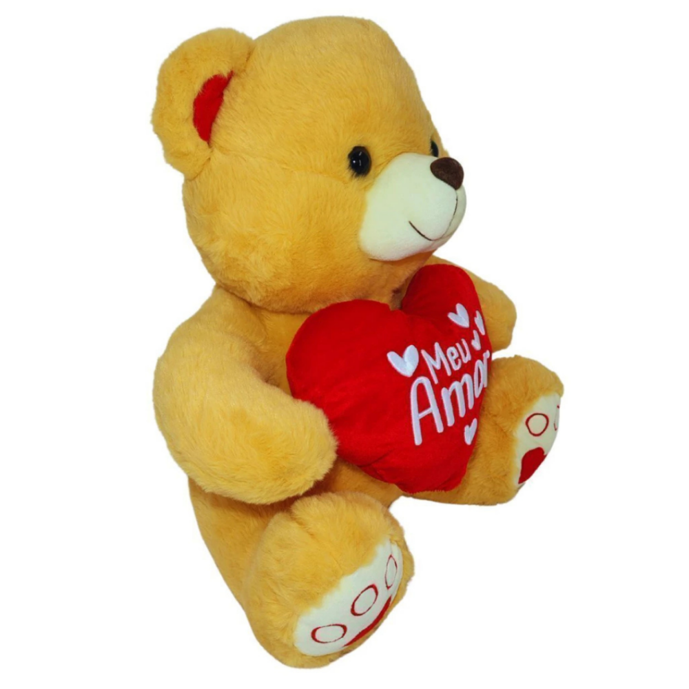 Ursa de Pelúcia Creme 45cm com Coração Vermelho   Diga Eu Te Amo com Estilo Kindy
