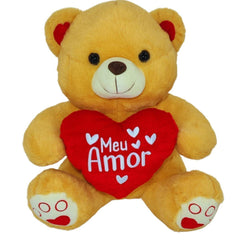 Ursa de Pelúcia Creme 45cm com Coração Vermelho   Diga Eu Te Amo com Estilo Kindy